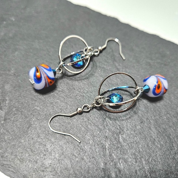 地球之心系列耳環-Glass Beads Earrings 孔雀之珠