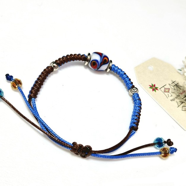 琉璃珠手鍊金剛結系列-Glass Beads Bracelet 白色孔雀之珠 
