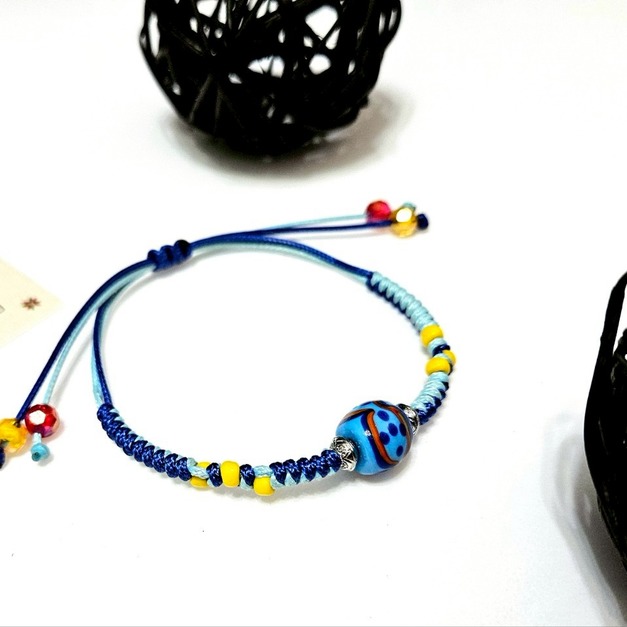 琉璃珠手鍊金剛結系列-Glass Beads Bracelet 藍色淚痕之珠 