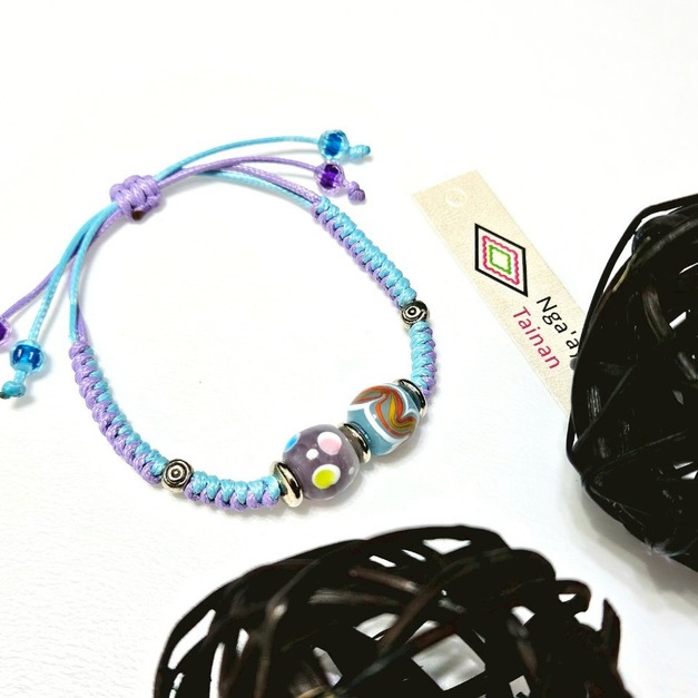 琉璃珠手鍊金剛結系列(雙珠)-Glass Beads Bracelet 藍色日光之珠/紫色天牛之珠 