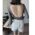 性感大U露背百搭上衣 二色 S-L_1