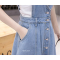 單排釦牛仔吊帶長裙 S-XL_8