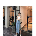 高腰小性感側開岔牛仔長裙 S-XL_4