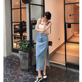 高腰小性感側開岔牛仔長裙 S-XL_10