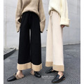 接拼高腰休閒高腰針織寬褲 二色 F
