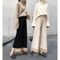 接拼高腰休閒高腰針織寬褲 二色 F_5