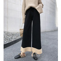 接拼高腰休閒高腰針織寬褲 二色 F_6