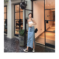 高腰小性感側開岔牛仔長裙 S-XL_3