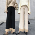 接拼高腰休閒高腰針織寬褲 二色 F_1