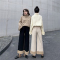 接拼高腰休閒高腰針織寬褲 二色 F_2