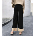 接拼高腰休閒高腰針織寬褲 二色 F_8