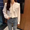 甜美荷葉領綁帶混紡襯衫 2色 F_5