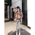 寬鬆慵懶格子連帽襯衫 2色 F_3