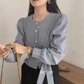 CHIC簡約圓領綁帶收腰上衣 2色_10
