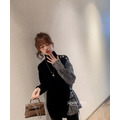 高領時髦撞色千鳥格毛呢上衣_6