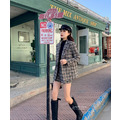 格紋毛呢質感西裝外套+短褲兩件套S-XL_9
