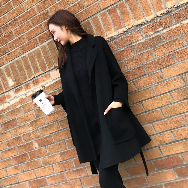 ★現貨賠本出清  黑色寬鬆大衣