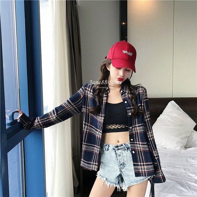 超顯瘦時髦格紋襯衫 2色