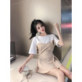 拼接收腰質感連身裙2色_3