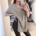 基本款U領側開岔休閒寬鬆上衣 3色M-2XL_5