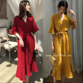 ☆法式簡約V領收腰氣質洋裝 2色 M-2XL_9