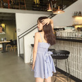 小個子妞推薦!!清新條紋一字領綁帶洋裝_3