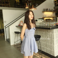 小個子妞推薦!!清新條紋一字領綁帶洋裝_4