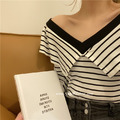 大V領小性感條紋顯瘦上衣 F_5