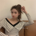 大V領小性感條紋顯瘦上衣 F_4