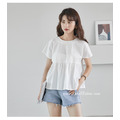 清新圓領後綁帶蝴蝶結短袖上衣 2色_12