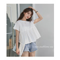 清新圓領後綁帶蝴蝶結短袖上衣 2色_14