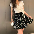 人氣商品!! 簡約V領綁帶上衣+點點短裙 2色