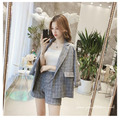 上班族必備!! 質感格紋俐落西裝外套+短褲 二件套S-XL_3