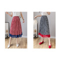 復古撞色拼接百褶裙 2色_1