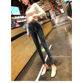 彈力錯扣貼腿鉛筆牛仔褲 2色S-XL