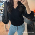 熱銷☆氣質超美短款V領燈籠袖上衣 3色_14
