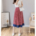 復古撞色拼接百褶裙 2色_3