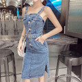 歐美顯瘦細肩牛仔連衣裙 S-L