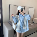 襯衫控必備☆簡約時尚條紋披肩假兩件襯衫 3色_7