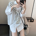 襯衫控必備☆簡約時尚條紋披肩假兩件襯衫 3色_2
