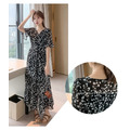 黑色超顯瘦V領雪紡碎花長洋 M-2XL_2