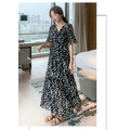 黑色超顯瘦V領雪紡碎花長洋 M-2XL_5