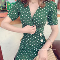 超美復古點點V領性感洋裝 S-L_3