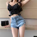 狂銷◎超顯瘦側綁帶性感迷尼牛仔短褲 S-L_14