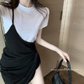 時尚單肩吊帶裙+純白T 2件組_7