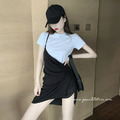時尚單肩吊帶裙+純白T 2件組_5