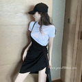 時尚單肩吊帶裙+純白T 2件組_6