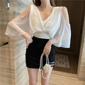 性感前V後V挖肩顯瘦雪紡上衣 2color_8