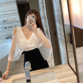 性感前V後V挖肩顯瘦雪紡上衣 2color_7