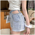 顯瘦鏤空高腰捲邊牛仔短褲 S-L_10